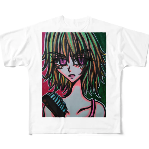 ハデな原色ガール フルグラフィックTシャツ