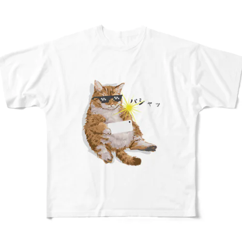 撮影する猫 フルグラフィックTシャツ