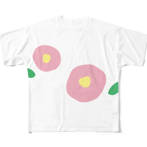 椿（ピンクふたつ） フルグラフィックTシャツ