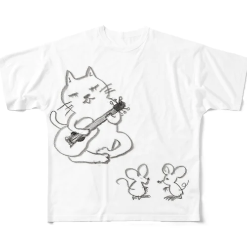 ギター弾きのネコ All-Over Print T-Shirt