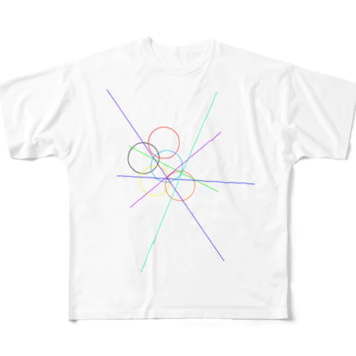 線と丸 All-Over Print T-Shirt