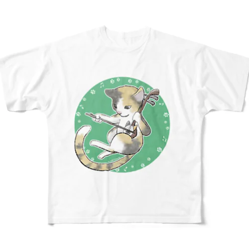 二胡と猫 All-Over Print T-Shirt