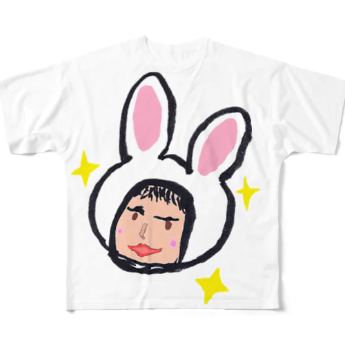 うさぎの被り物(淡色系) フルグラフィックTシャツ