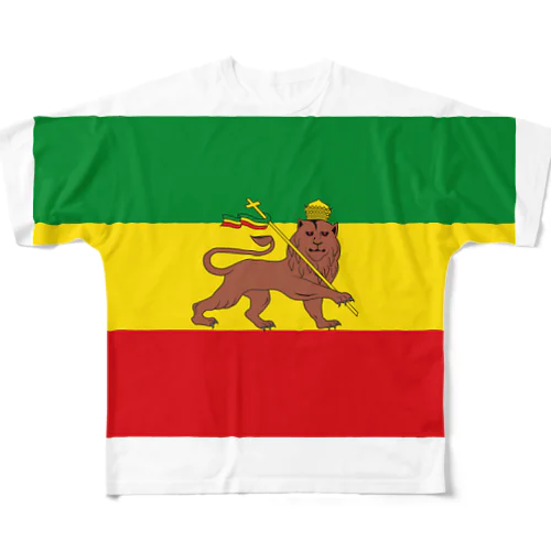 RASTAFARI LION FLAG-エチオピア帝国の国旗- Tシャツ フルグラフィックTシャツ
