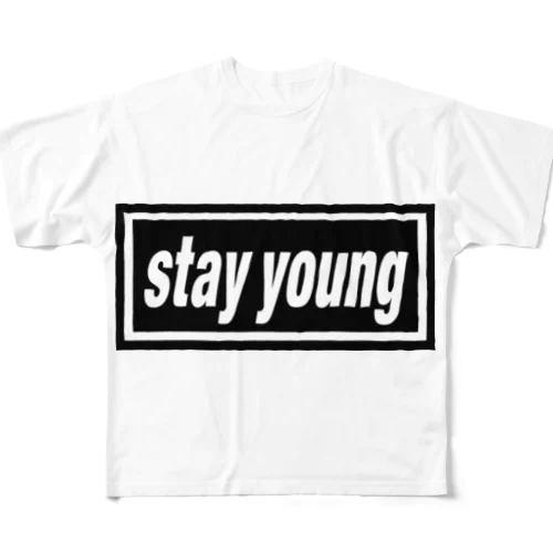 stay young-ステイヤング-BOXロゴ フルグラフィックTシャツ