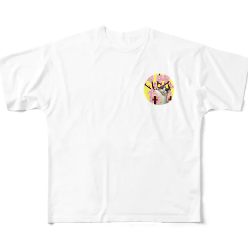 【ねこのむた】お花にすがる フルグラフィックTシャツ