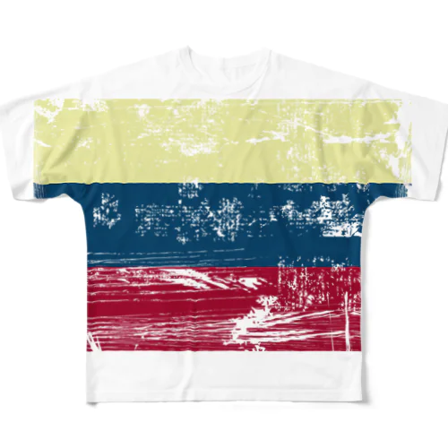 Grunge Flag of Russian Federation-汚れたロシア国旗-ロゴ フルグラフィックTシャツ