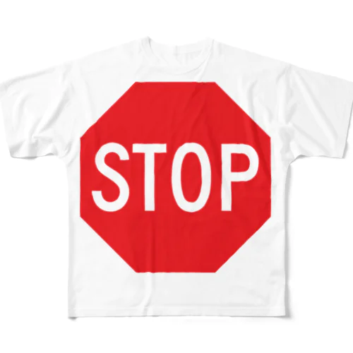 STOP-ストップ アメリカの一時停止標識ロゴ フルグラフィックTシャツ