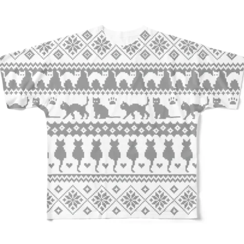 ノルディック柄　猫1 All-Over Print T-Shirt