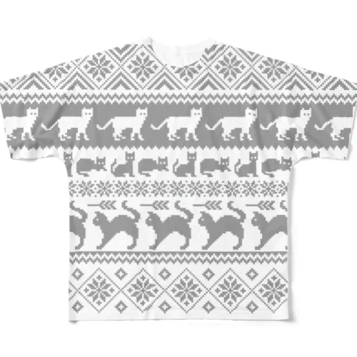 ノルディック柄　猫2 All-Over Print T-Shirt