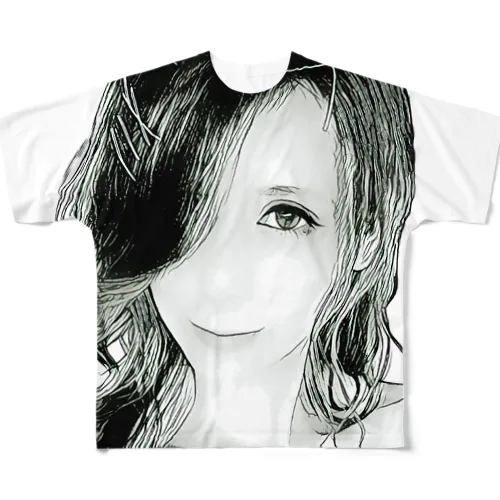 【にゃん】(モノクロ) All-Over Print T-Shirt