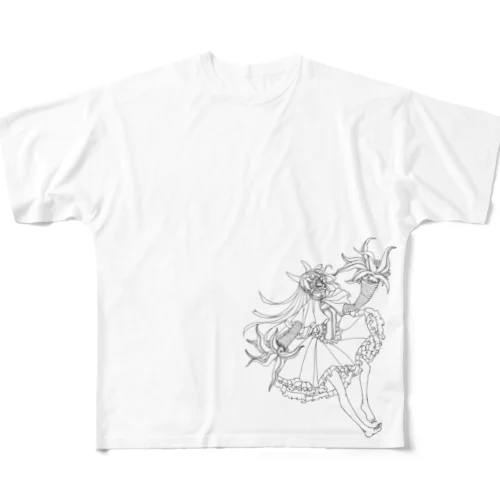 迎う（線画） フルグラフィックTシャツ