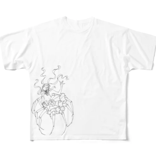 下へ（線画） フルグラフィックTシャツ