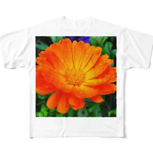 オレンジの花 フルグラフィックTシャツ