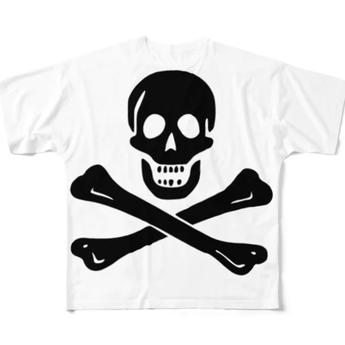 海賊旗スカル-Jolly Roger サミュエル・ベラミーの海賊旗-黒ロゴ フルグラフィックTシャツ