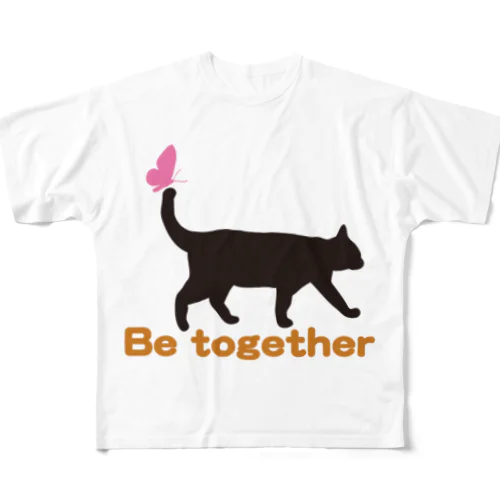 猫と蝶　Be　Be together フルグラフィックTシャツ