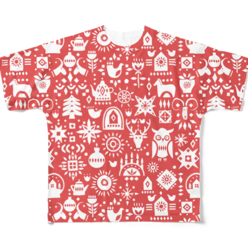 北欧の豊かな森と動物たち。 RED All-Over Print T-Shirt