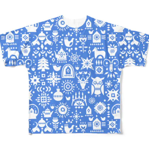 北欧の豊かな森と動物たち。 BLUE All-Over Print T-Shirt