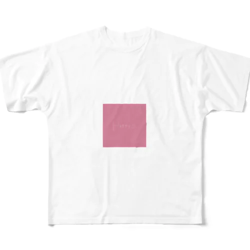 happy ピンク フルグラフィックTシャツ