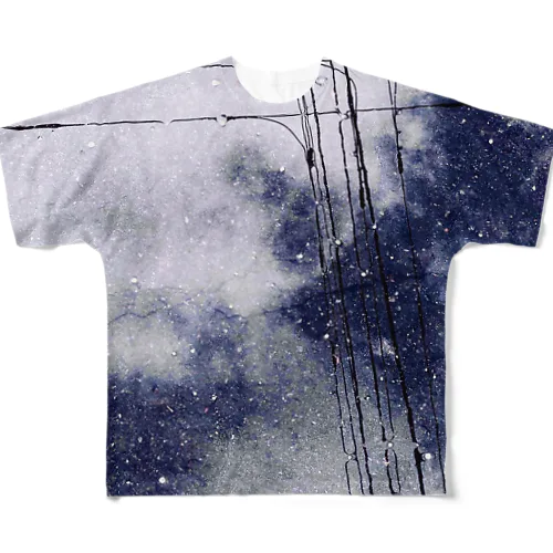 水たまり　空と電線 All-Over Print T-Shirt