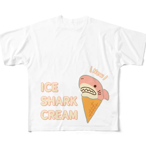 アイスクリームなサメさくら フルグラフィックTシャツ