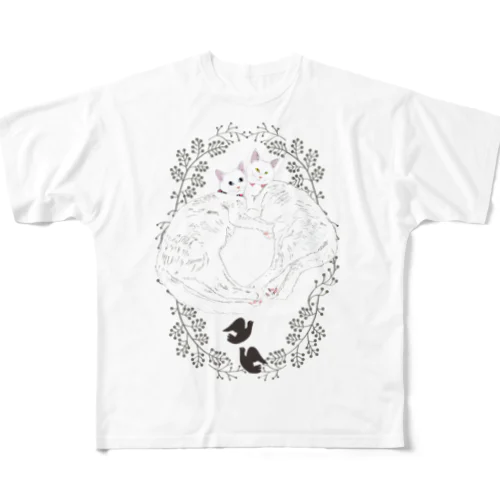 碧&琥珀 鳥枠 バード All-Over Print T-Shirt