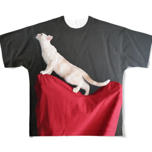 ハープに登頂するねこ フルグラフィックTシャツ