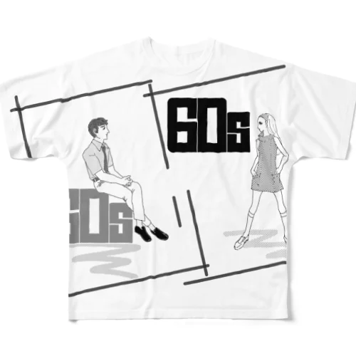 60sレトロ☆ボーイ&ガール フルグラフィックTシャツ