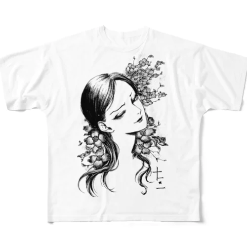 花水木・黒 All-Over Print T-Shirt