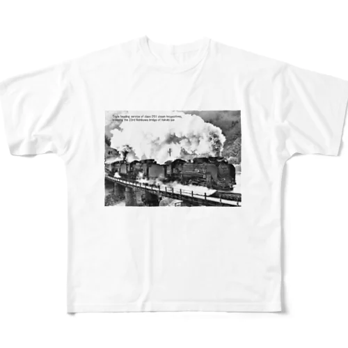 第23西川橋梁を渡るD51形蒸気機関車の三重連 All-Over Print T-Shirt