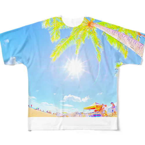 ハワイワイキキビーチ（イラスト） フルグラフィックTシャツ