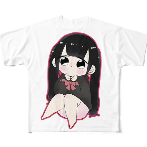 黒髪リボンの少女 All-Over Print T-Shirt
