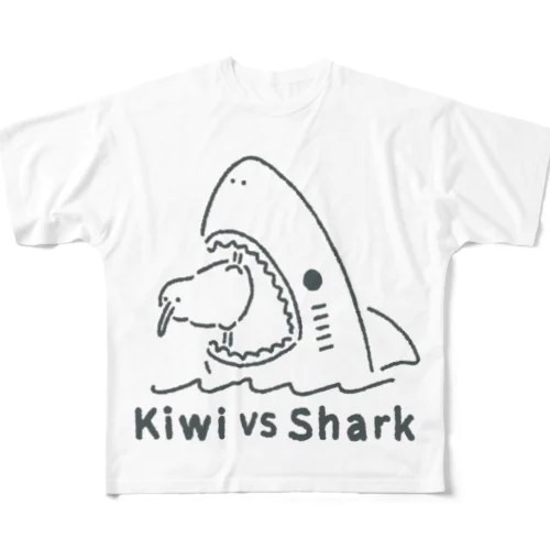 キーウィVSサメ フルグラフィックTシャツ