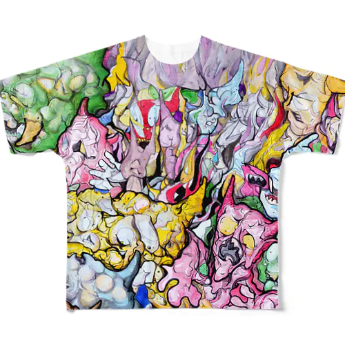 鬼イラストフルグラフィックTシャツ All-Over Print T-Shirt