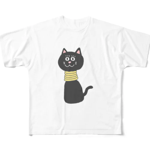 くびなが猫(黒) All-Over Print T-Shirt