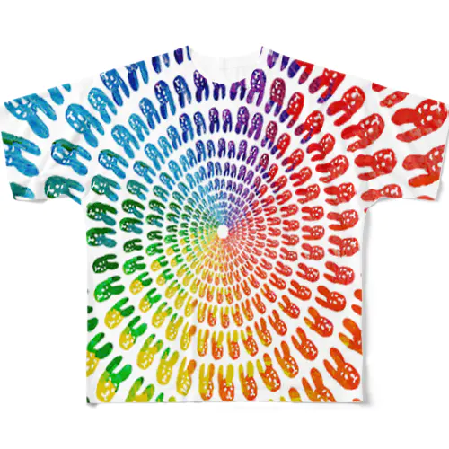 虹色うさちゃん放射 All-Over Print T-Shirt