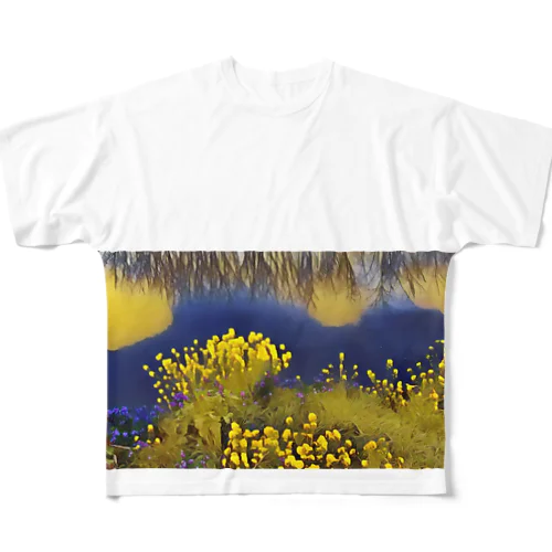 川と菜の花 All-Over Print T-Shirt