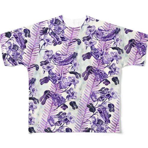 古代の花と恐竜のお骨 All-Over Print T-Shirt