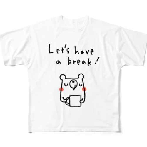 Let's have a break!のクマさん(白黒ほっぺアリ) All-Over Print T-Shirt