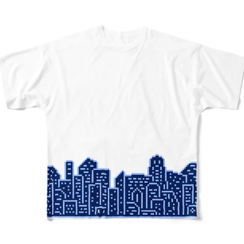 Buildings 青 フルグラフィックTシャツ