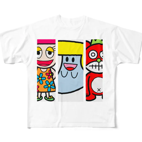 オカッパ娘&リーゼントおばけ&クマキン All-Over Print T-Shirt
