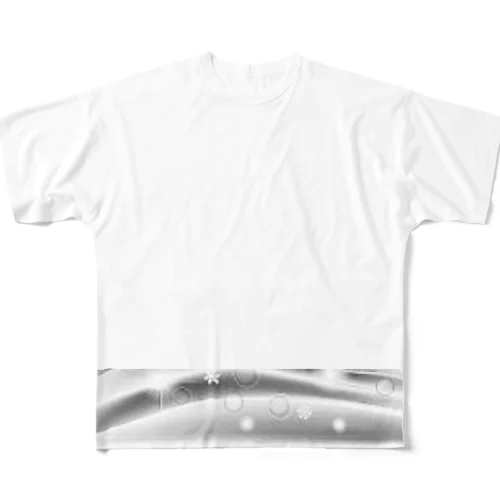 光のRiverロード(モノクロ) フルグラフィックTシャツ