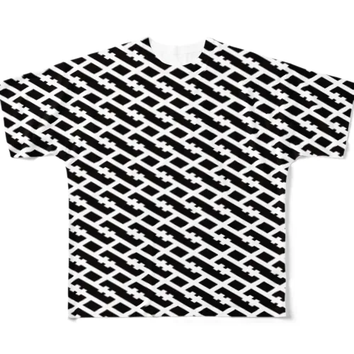 IOST[S]格子 WH/BK All-Over Print T-Shirt