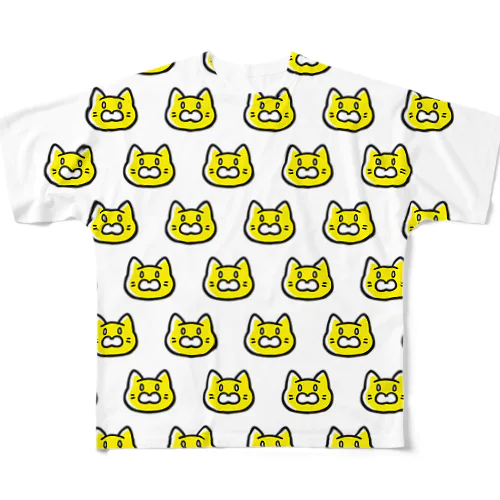 やたらテンション高いネコ [総柄] フルグラフィックTシャツ