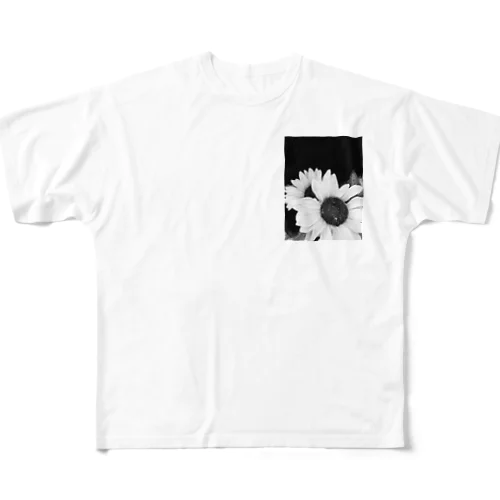 Wish_your_Smile.ひまわり(モノクロ) フルグラフィックTシャツ