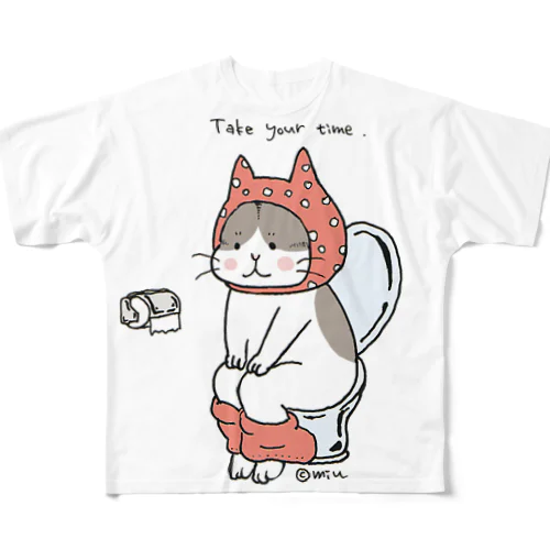 トイレねこ　桃色 フルグラフィックTシャツ