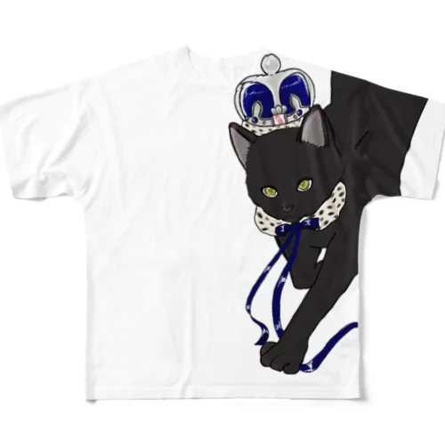 デカプリント黒猫Tシャツ　白 All-Over Print T-Shirt