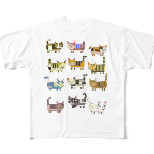 猫ブロック2 フルグラフィックTシャツ