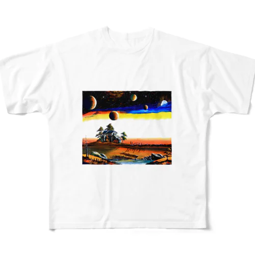 宇宙の民家 フルグラフィックTシャツ
