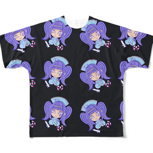 古代エジプト風ナースちゃん総柄ブラック All-Over Print T-Shirt